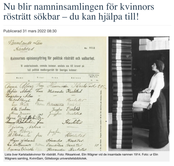 Swedish Roots coverage of the suffrage petition data